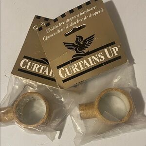 Vintage Made in Canada Curtains Up Drapery Hardware Ring Finials - Gold Tone (2)